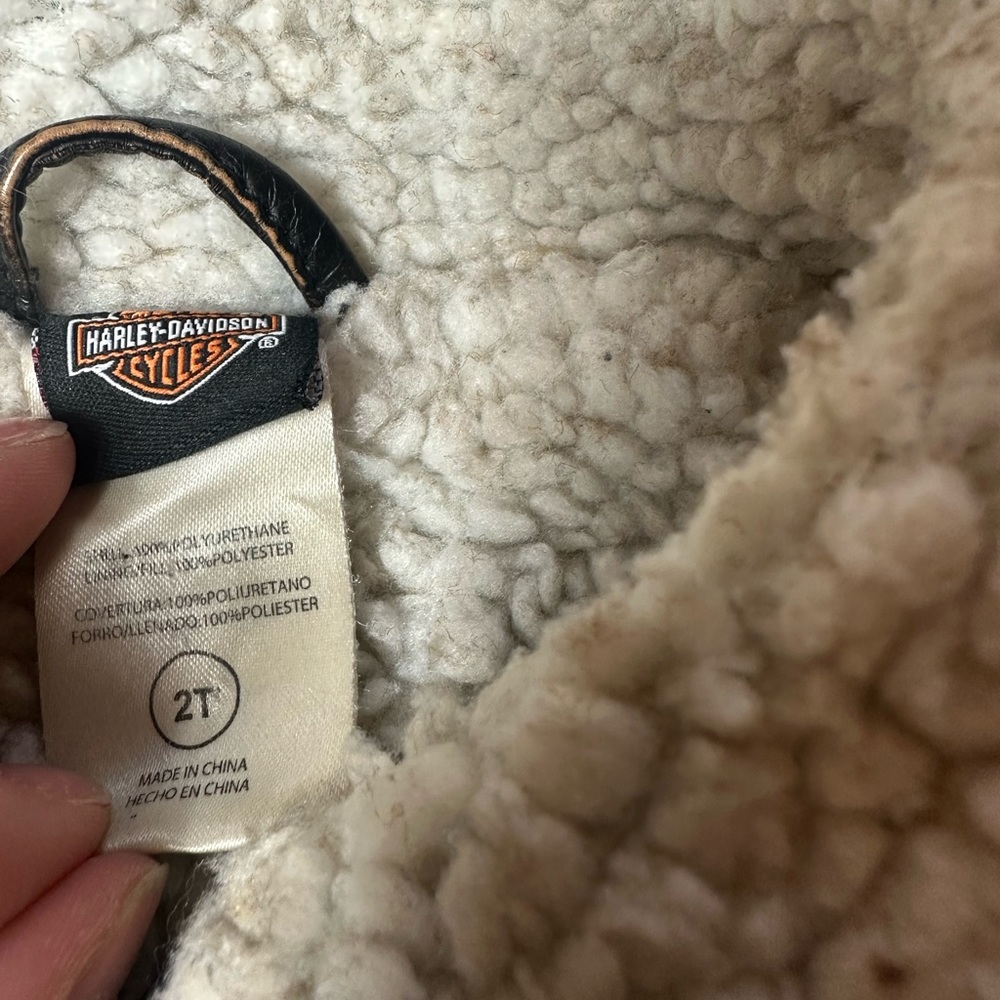 Toddler Harley Davidson Motorcycle Faux Leather Sherpa Lined Zip Up Jacket Sz 2T - Picture 10 of 11